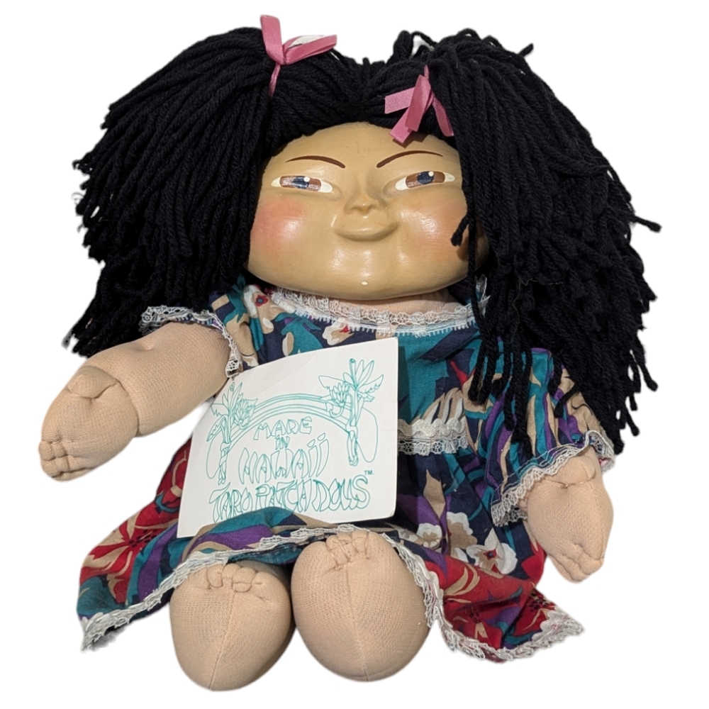 Doc Smith Vintage 1984 Hawaiian Taro Patch Doll Black Hair & Blue Dress w/ Tag